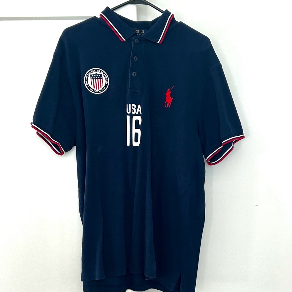 Polo by Ralph Lauren Blue USA shirt. Size XL Custom Fit